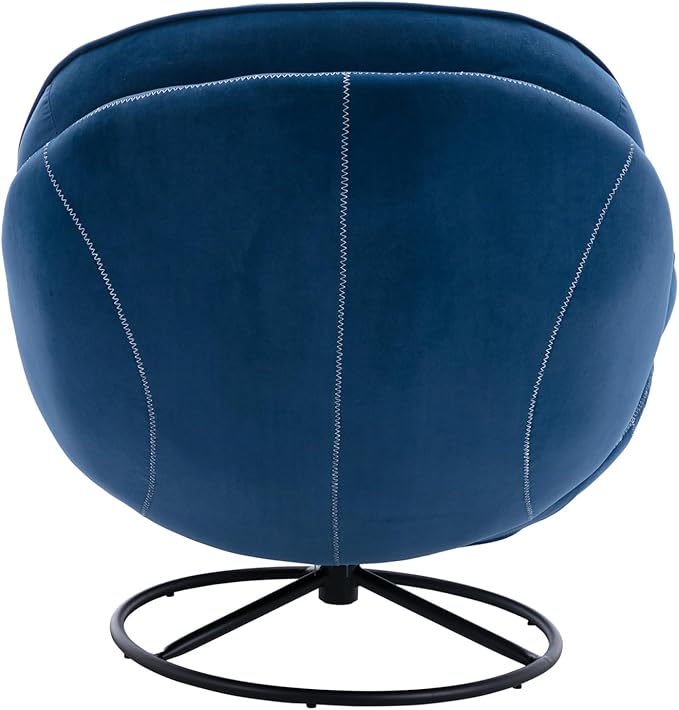 i-POOK Velvet Swivel Chair with Matching Swivel Ottoman Modern Upholstered Accent Chair with Round Black Metal Base and Backrest for Bedroom Living Room and Apartment Blue