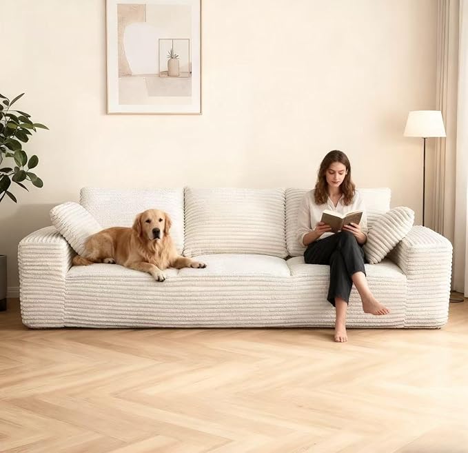 104.3“ Modular Sectional Cloud Couch Boneless Couches for Living Room 3 Seater Modern Lounge Couch No Assembly Required Cream