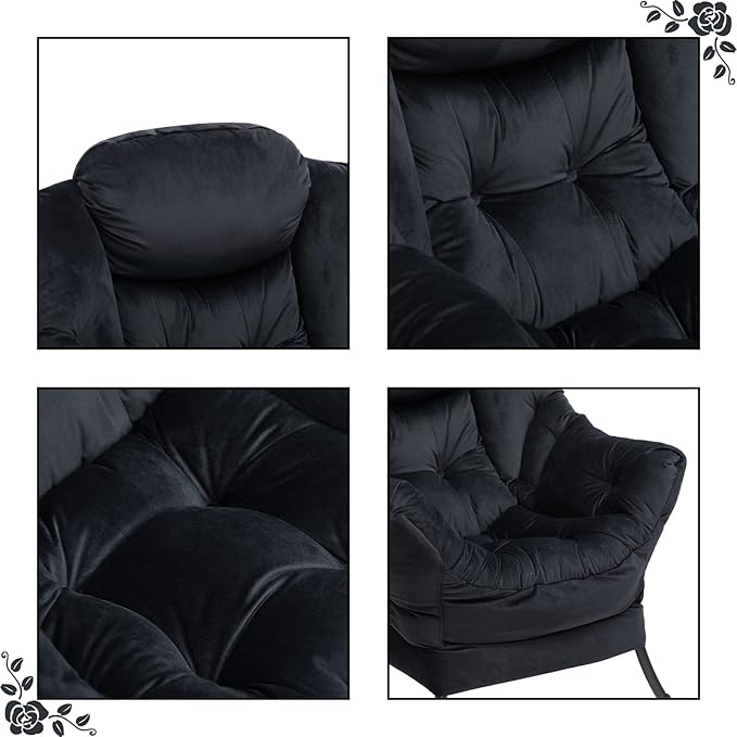 HollyHOME Lazy Chair with Armrest and Side Pocket Comfy Accent Lounge ChairLeisure Sofa Armchair for Living Room Bedroom Dorm or Small Spaces Oversized Reading Sofa ChairVelvet Black