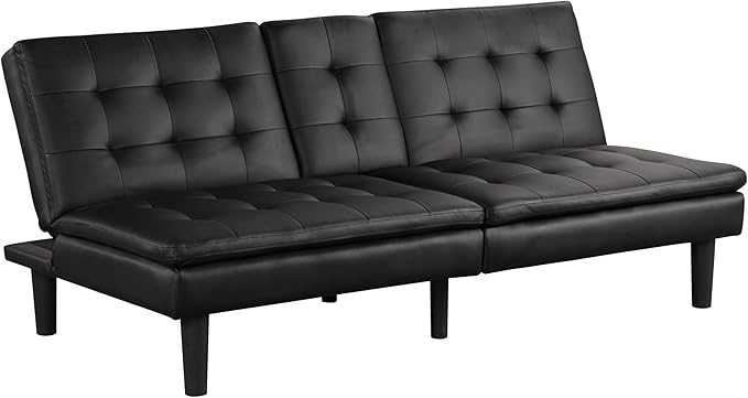 Furniture of America Fallein Modern Contemporary Wood 71.5-inch Futon Sofa Bed with Drop-Down Table Cup Holders USB-A Charger Biscuit Tufting for Bedroom Guest Room Black