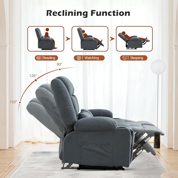 Recliner Loveseat with Cup Holders for Living Room Love Seat Manual Oversized Recliner with Ergonomic Side Pocket for Adult (Blue Double)