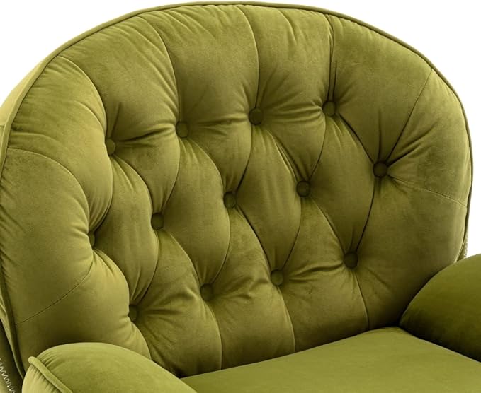 360° Swivel Chair with Ottoman Set Lounge Chair with Metal Base Frame &amp Footrest Velvet Accent Chair TV Chair Sofa Chair Upholstered Arm Chair Single Sofa for Living Room Bedroom Office Green