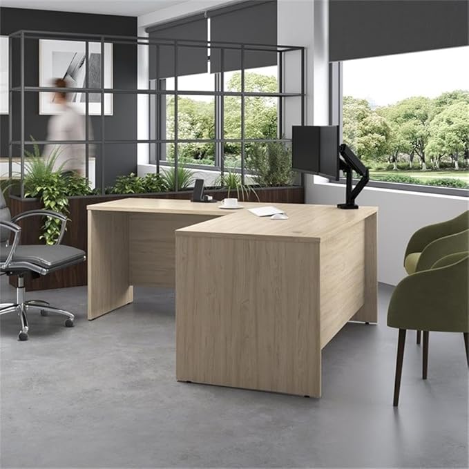 Bush Business Furniture Studio C 60W x 30D L Shaped Desk with 42W Return in Natural Elm L Workstation for Home or Professional Office