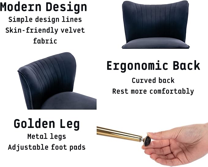 Black Velvet Accent Chairs Set of 2 with Golden Legs Upholstered Side Chairs Mid-Century Modern Slipper Chairs for Guest Room Comfy Armless Wingback Corner Single Sofa Living Room Chairs