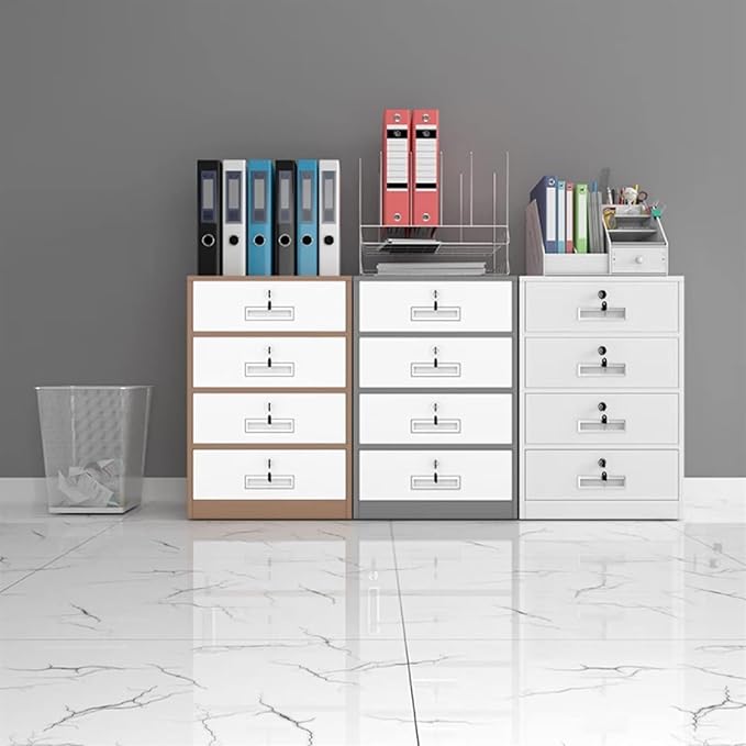 File Cabinet 4-Drawer File Cabinet with Lock Under Desk Metal Filing Cabinet Office Storage File Cabinet Under Desk Storage(Color:Coffee Color)