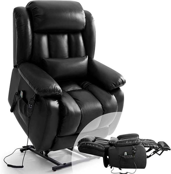 Infinite Position Lay Flat Lift Recliner Chair for Adults Dual Motor Power Lift Chair for Elderly with Massage &amp Heating Extended Footrest USB Ports Remote Control &amp Lumbar Pillow Leather