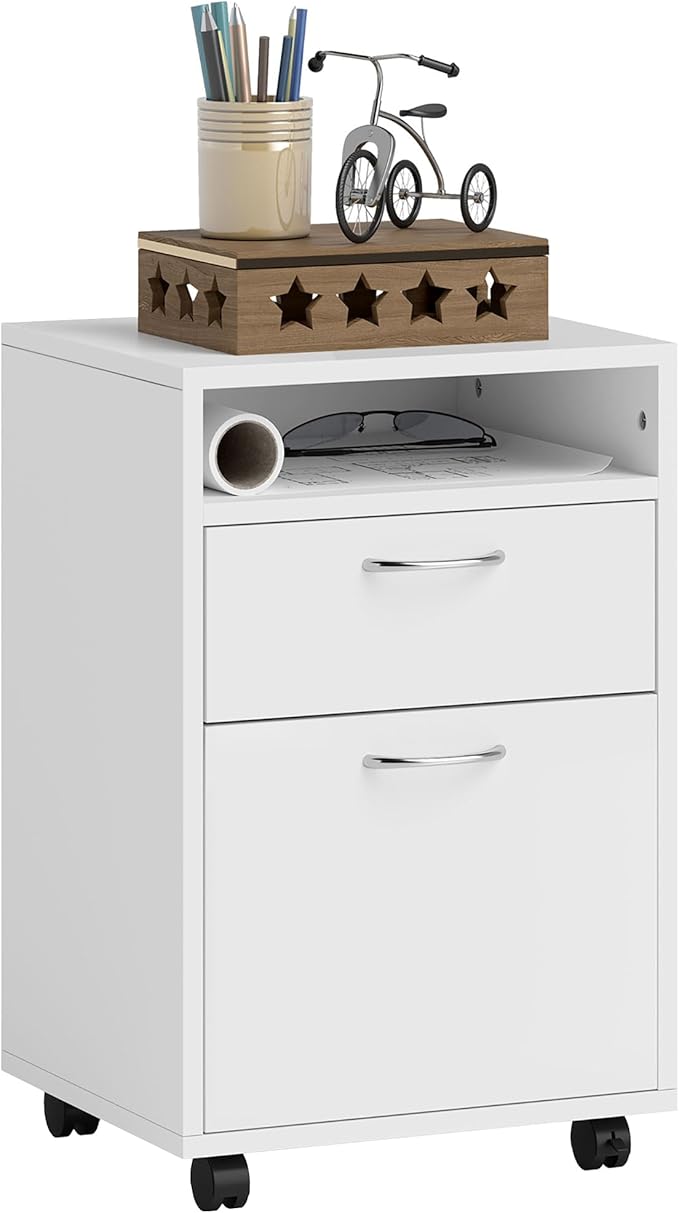 Mobile File Cabinet with 2 Drawers Under Desk Filing Cabinets Printer Stand Rolling Office Storage Cabinet with 4 Wheels for Home Office Organizer Letters/Legal/A4 (White)