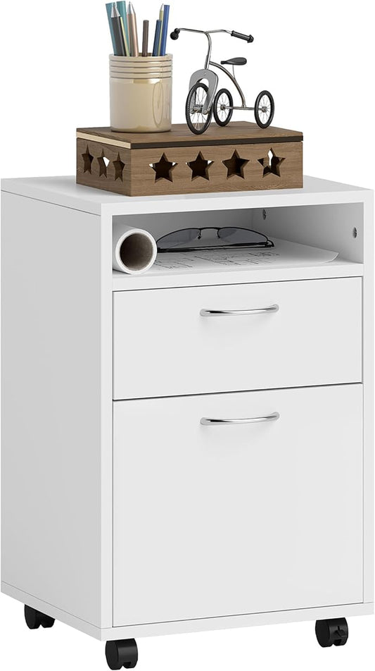 Mobile File Cabinet with 2 Drawers Under Desk Filing Cabinets Printer Stand Rolling Office Storage Cabinet with 4 Wheels for Home Office Organizer Letters/Legal/A4 (White)