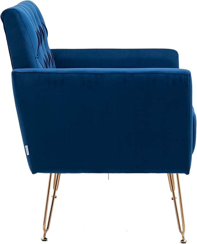 Velvet Accent Chair Upholstered Living Room Accent Armchair Leisure Single Chairs with Rose Golden feet Tufted Sofa Chairs for Home Office Living Room Bedroom Small Space (Navy)