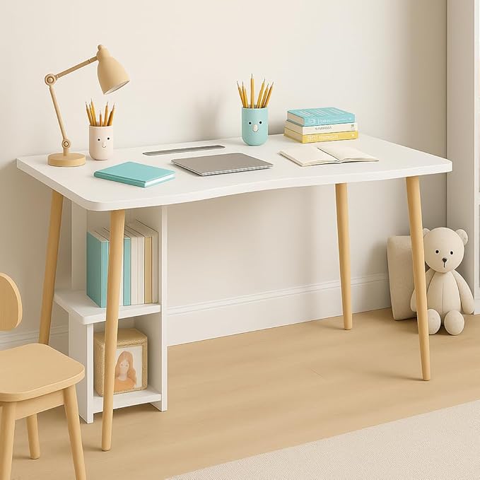 Modern White Wooden Computer Table 40 L x 20 W x 30 H inches – Durable and Stylish Desk for Home Office Bedroom or Study