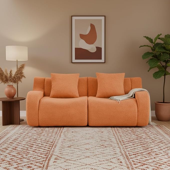 83 Modular Boneless Sectional Sofa Boneless Couch for Living Room and Apartments 32D High Density Sponge No Assembly Required (2S) Orange