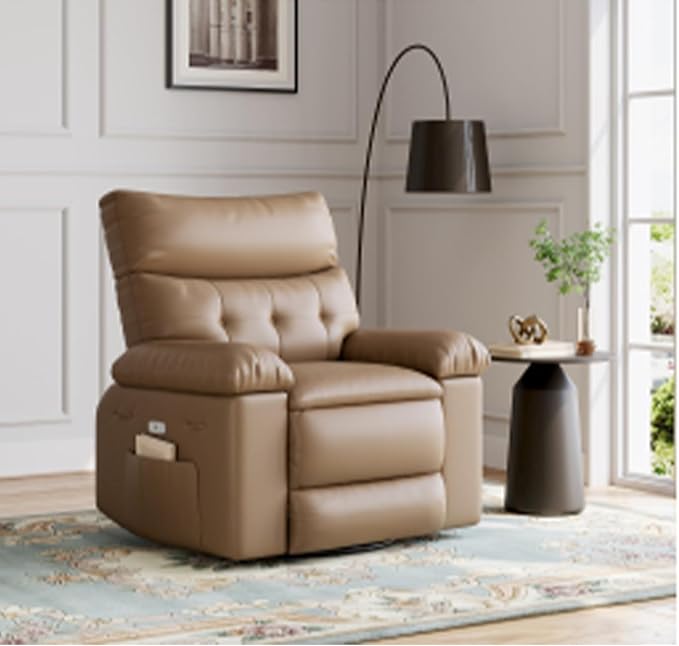 Oversized Swivel Recliner Chair for Adults 400LB Capacity Manual Recliner with 1.5X Plush Cushion 3-Position PU Leather Lounge &amp Nursery Recliner for Living Room &amp Bedroom