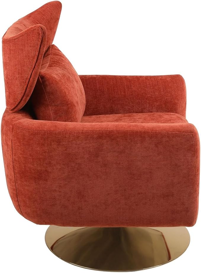 Swivel Accent Chairs for Living Room Mid Century Modern Accent Chair with Arms Comfy Side Chairs for Living Room with Gold Base &amp Lumbar Pillow Upholstered Armchair with Wingback (Orange)