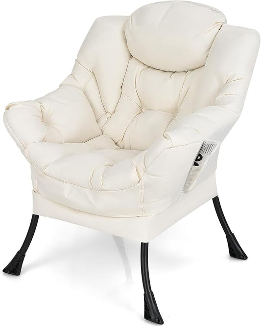 Single Lazy Sofa Chair Modern Lounge Chair Indoor w/Armrests &amp Side Storage Pocket Upholstered Comfy Reading Chair for Bedroom Living Room Office