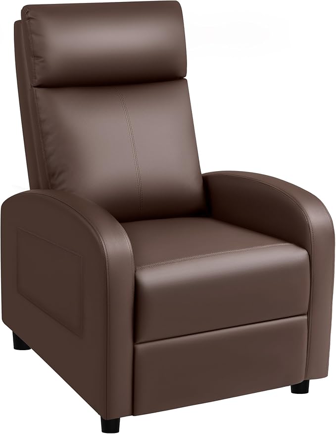 Rankok Recliner Chair Modern PU Leather Reclining Chair Ergonomic Adjustable Recliner for Living Room Home Theater Seating Single Sofa (Brown)