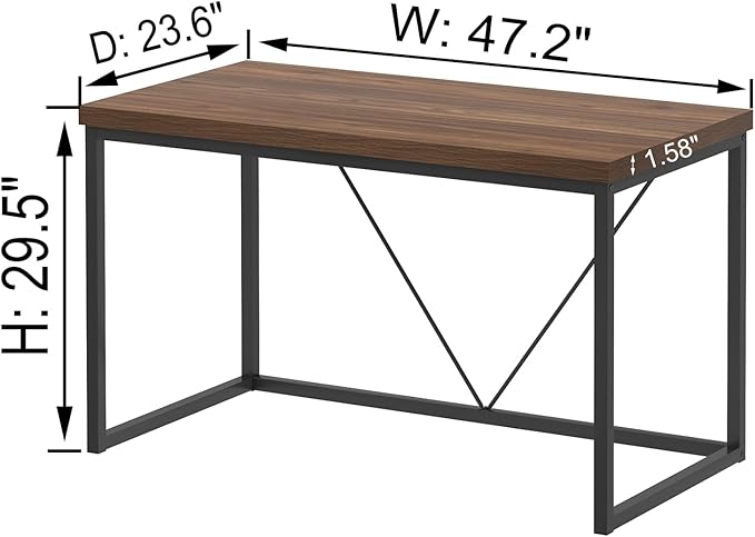FOLUBAN Modern Office Desk Rustic Wood and Metal Computer Desks Industrial Study Writing Table Simple Work Gaming PC Desk for Bedroom Living Room Walnut 47 Inch