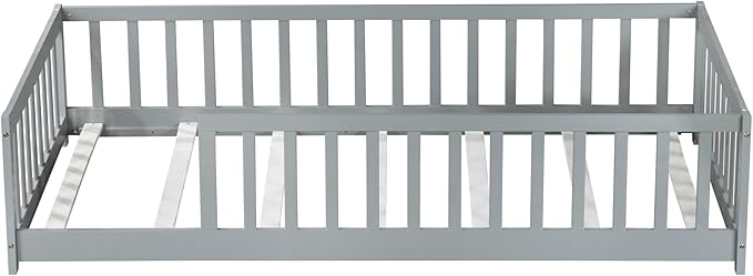 Bellemave Twin Floor Bed with Slats and Guardrails Wood Montessori Floor Beds with Fence Easy Assemble Floor Bed for Kids Girls Boys Gary
