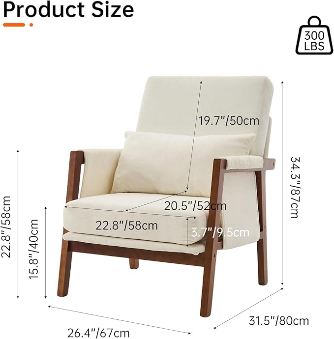Accent Chairs Set of 2 Mid-Century Modern with Lumbar Support Pillow Upholstered Living Room Chairs with Wooden Chenille Armchair with Cushion Anthropologie Side Chair for Bedroom Beige
