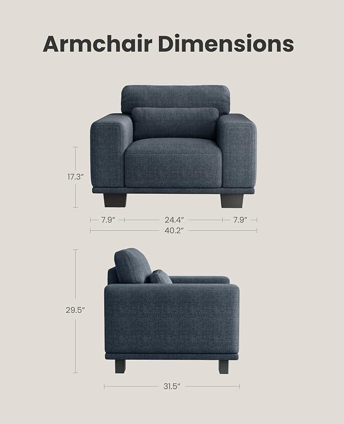 AMADA HOMEFURNISHING 40 Living Room ChairsReading ChairAccent ChairSmall Sofa Couch for BedroomOversize Mid-Century Armchair with Deep SeatComfy Sofa Couch(Navy Blue)