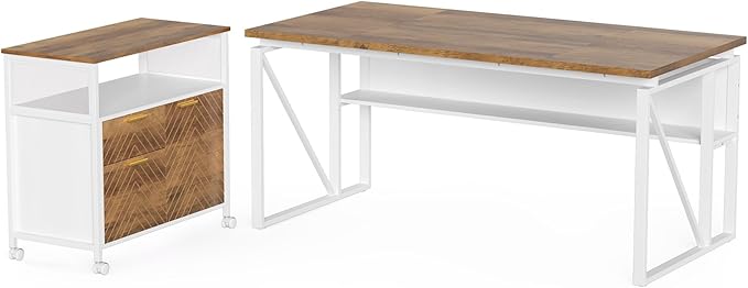 LITTLE TREE 63-Inch Office Desk with 31.5-Inch Lateral File Cabinet Study Writing Desk Computer Desk for Home Office