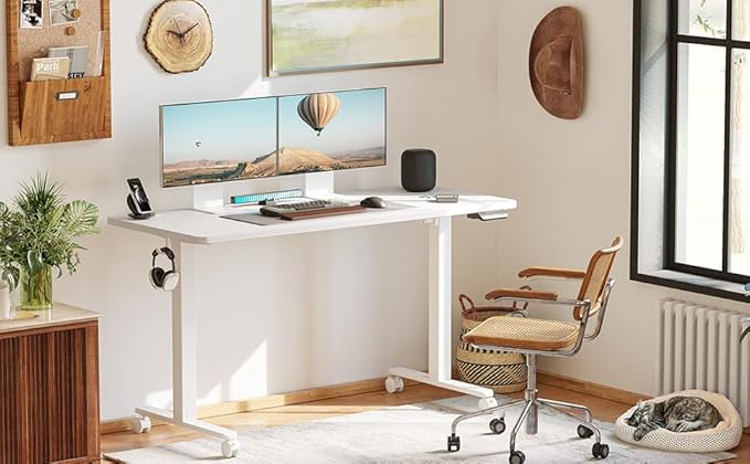 BANTI 48'' Electric Standing DeskAdjustable Height Stand Up DeskSit Stand Home Office Desk White Top