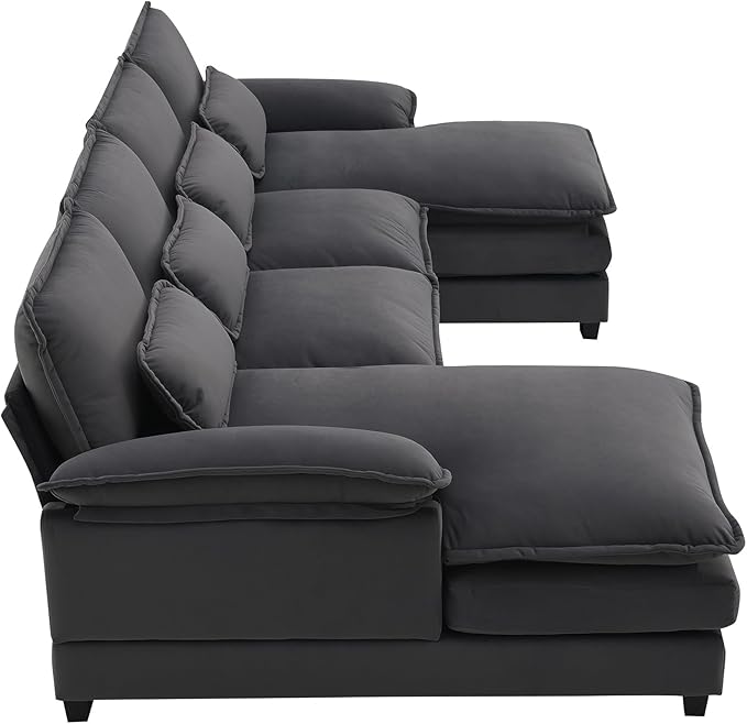 Modern U-Shaped Sectional Sofa with Waist Pillows6-seat Upholstered Sleeper Sofa Couch with Chaise Loungefor Living Room Office Apartment (Gray@Velvet)