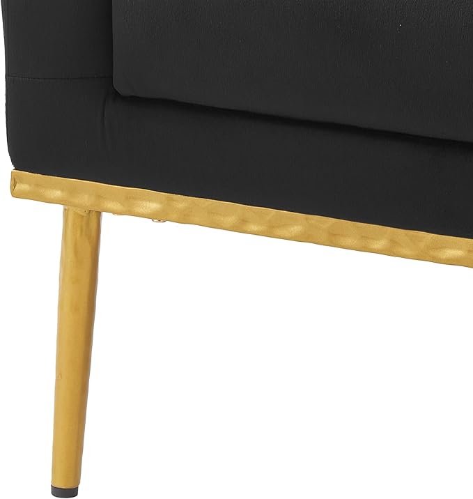 Merax Luxury Velvet Accent Chair Modern Mid-Century Armchair for Living Room Bedroom Reading Corner Comfortable Tufted Single Seater Sofa Chair with Iron Legs (Black)