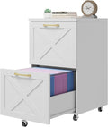 Vabches Farmhouse File Cabinet with 2 Drawers Modern White