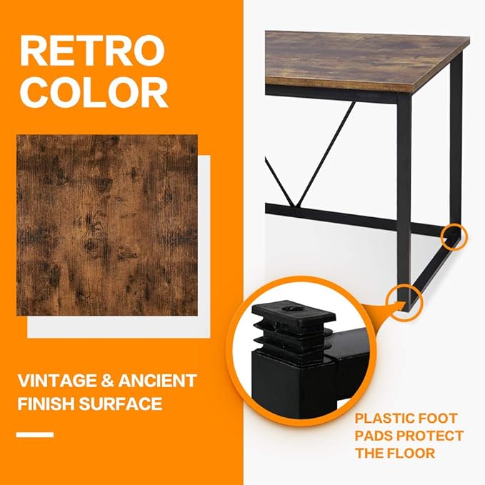 Computer Desk Writing Desk 55 inch Industrial Wooden Style Vintage PC Laptop Table with 0.98 Thicker Board Sturdy Home Office Desk Retro Brown