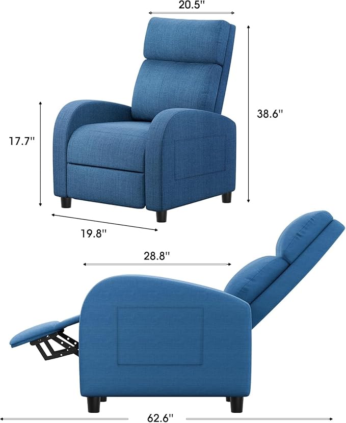 Homall Recliner Chair Recliner Sofa for Adults Recliners Home Theater Seating with Lumbar Support Reclining Sofa Chair for Living Room (Fabric Blue)