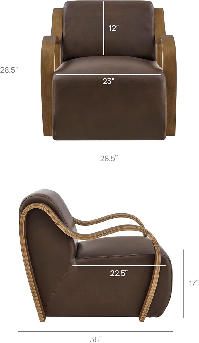Modway Atrium Vegan Leather Upholstered Lounge Chair in Espresso with Sculptural Bentwood Arms – Mid-Century Modern Accent Armchair for Living Room or Bedroom