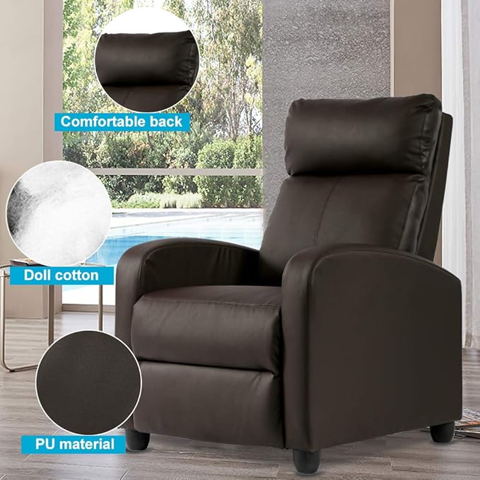 Dkeli Recliner Chair Padded Wide Seat Sofa PU Leather Massage Reclining Chair with Footrest &amp Backrest Wingback Heavy Duty Modern Single Sofa Home Theater Seating Easy Lounge for Living Room Br
