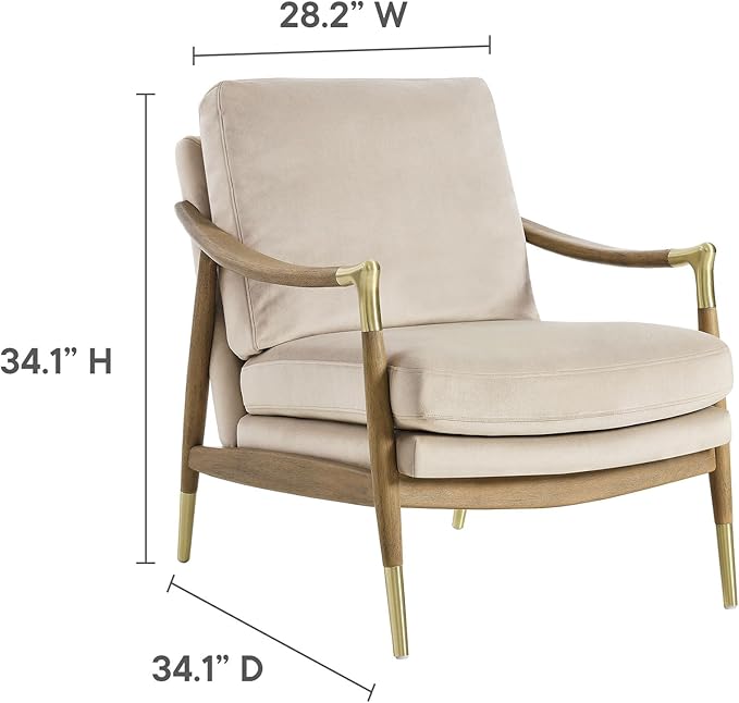Modway Langford Stain-Resistant Performance Velvet Armchair – Mid Century Modern Velvet Chair with Wood Frame – Upholstered Accent Chair for Living Room or Bedroom