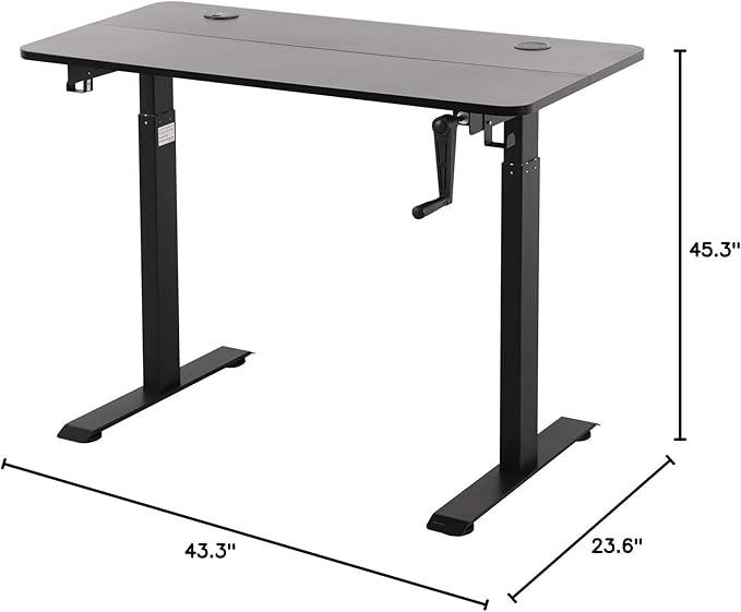UNICOO - Crank Adjustable Height Standing Desk Game Table Home Office Table Computer Table with USB and Wireless Charger (NTCSET-01 - Black - M2)