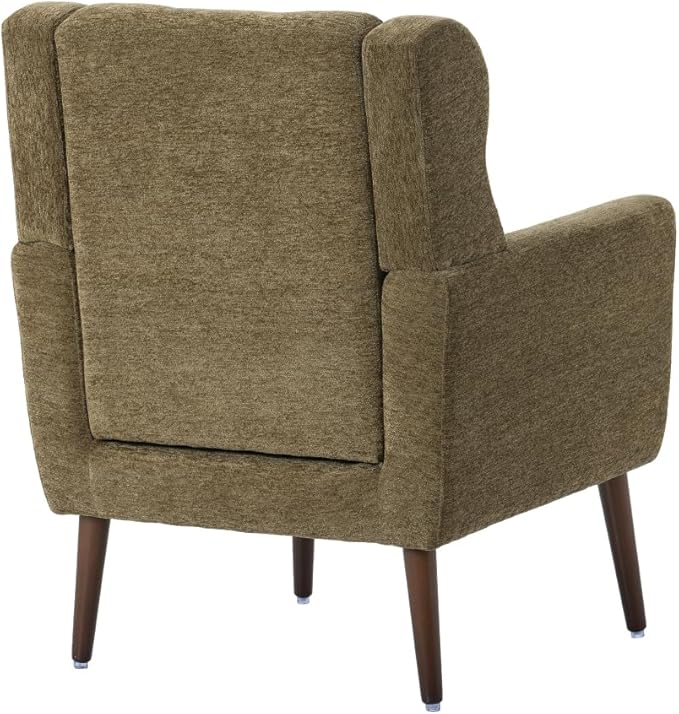 Modern Accent ChairChenille Arm Chairs for Living RoomUpholstered Mordern ArmchairComfy Soft Padded Lounge Chair in Small Space Bedroom w/Pillow Solid Wood Leg (Olive Green + Chenille)