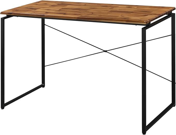 Penau Oak and Black Writing Desk Industrial Sled Base Rectangular Design for Home Office 47.5Inches Wide 22.5Inches Deep