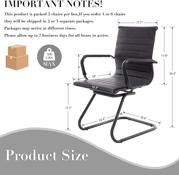 CIMOTA Waiting Room Chairs Leather Office Guest Chair Mid Back Reception Chairs with Sled Base for Meeting/Patient/Conference Room Retro Black Set of 6