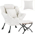 Lazy Chair with Ottoman Comfy Reading Lounge Chair with Footstool &amp Throw Pillow Modern with Armrests &amp Side Pocket for Living Room Bedroom Dorm Room Beige