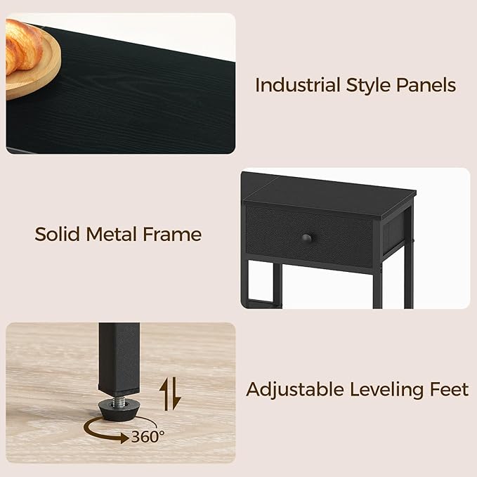 TV Stand with 3 Fabric Drawers for up to 50 Inch TV 47.2 Industrial Media Console Entertainment Center with Shelves for Living Room Bedroom Home Office Black DS12BB