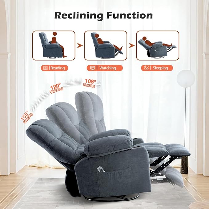 Recliner Chair with Cup Holders for Living Room Single Seat Manual Oversized Recliner with Ergonomic Side Pocket for Adult