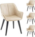 Upholstered Dining Chairs Set of 4 &amp 2 &amp 6 Faux Leather Accent Chair Living Room Chairs Kitchen &amp Dining Room Chairs Comfy Reading Chair for Bedroom Mid Century Modern Arm Chair (Beige 4)