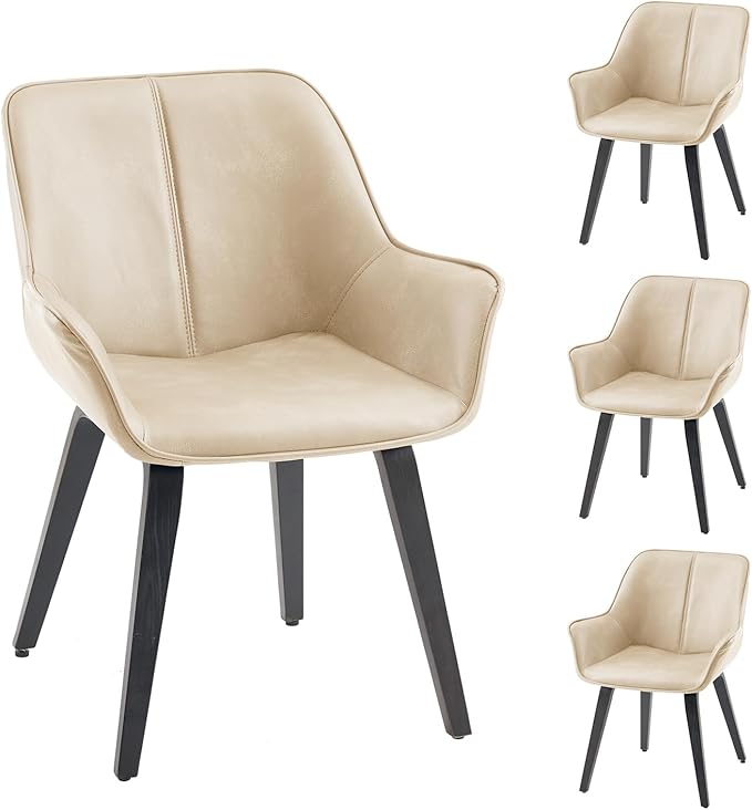 Upholstered Dining Chairs Set of 4 &amp 2 &amp 6 Faux Leather Accent Chair Living Room Chairs Kitchen &amp Dining Room Chairs Comfy Reading Chair for Bedroom Mid Century Modern Arm Chair (Beige 4)
