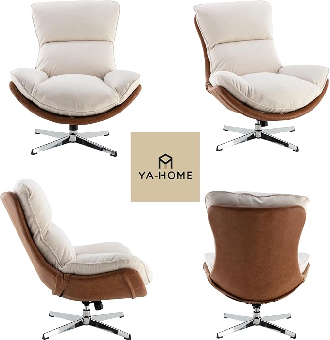 Modern Swivel Accent Chair Comfy Upholstered Linen Fabric Lounge Chair Sofa Chair with High Backrest Rocking Chair for Living Room Bedroom 1pc Beige