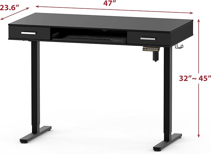 SHW 48-Inch Electric Height Adjustable Desk with Keyboard Tray and 2 Drawers Black