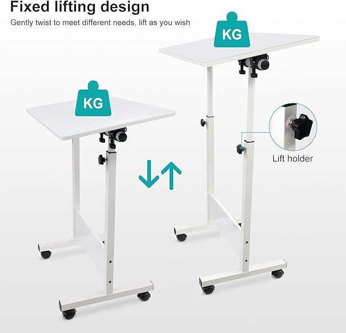 KOUPA Adjustable Height Standing Desk Writable Tempered Glass Desktop with Eraser 360° Flip Wheels – Ideal for Small Spaces and Home Offices 31 in White(Adjustable Height: 32-47 in)