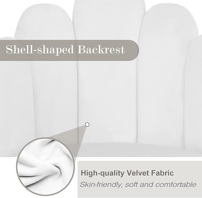 Vanity Chair for Makeup Room - Midcentury Modern Accent Chair for Living Room Bedroom Velvet Chair with Back Support and Metal Legs (White)
