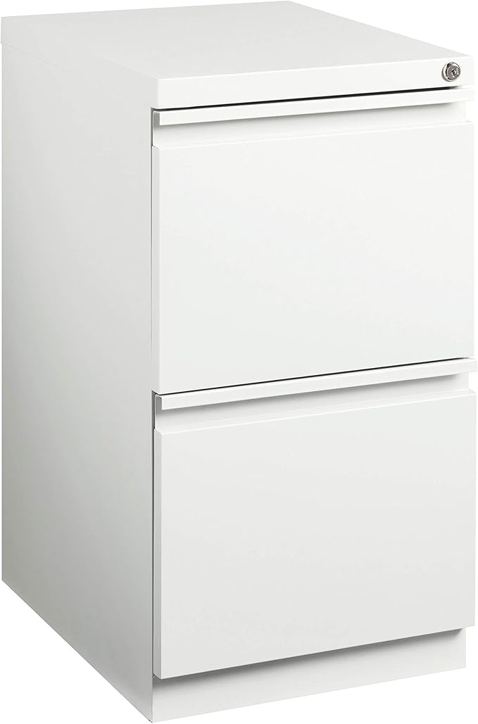 20 Inch Deep Metal Mobile Pedestal File 2 Drawer File-File with Full Width Pull for Home and Office Holds Letter Width Hanging Folders White