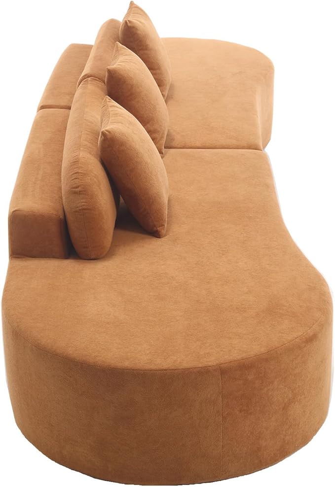 Modern Curved Cloud Sofas with Three Pillows Terrycloth Fabric Upholstered Sofa Combination Sofa Comfy 4 Seat Modular Sofa Minimalist Sofa in Living Room Apartment (Brown *172)