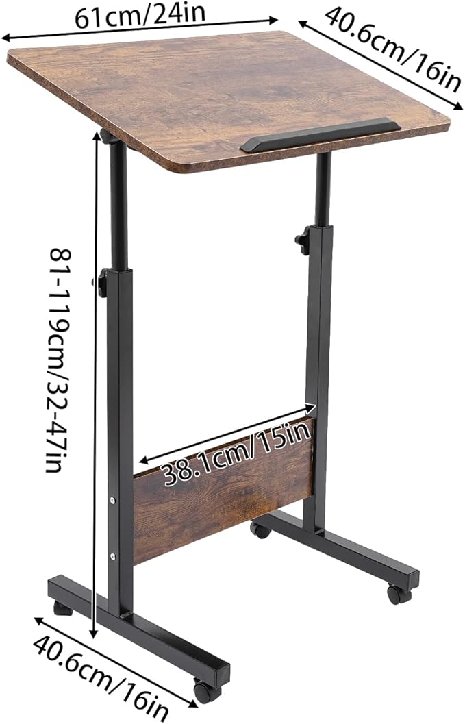 Adjustable Height 32-47in &amp 180°Angle Mobile Standing Desk Small Desk Portable Foldable Desk for Small Spaces