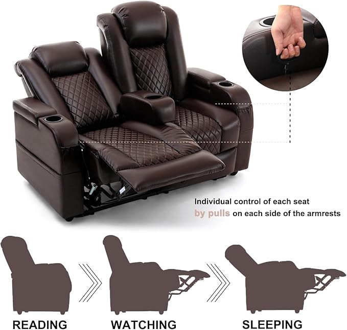 Loveseat Recliner Recliner Sofa with Cup Holders and 2 Pillows Wall Hugger Recliners &amp 135° Reclining Loveseat (Brown PU Leather Furniture)